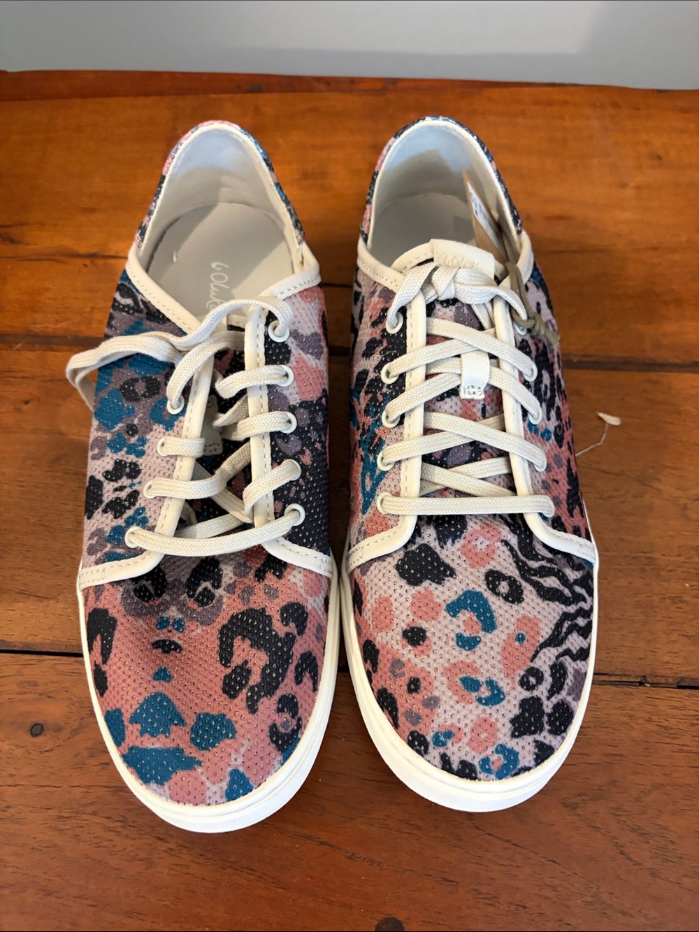 OluKai Women’s Pink Teal Leopard-Print Lace-Up Sneakers